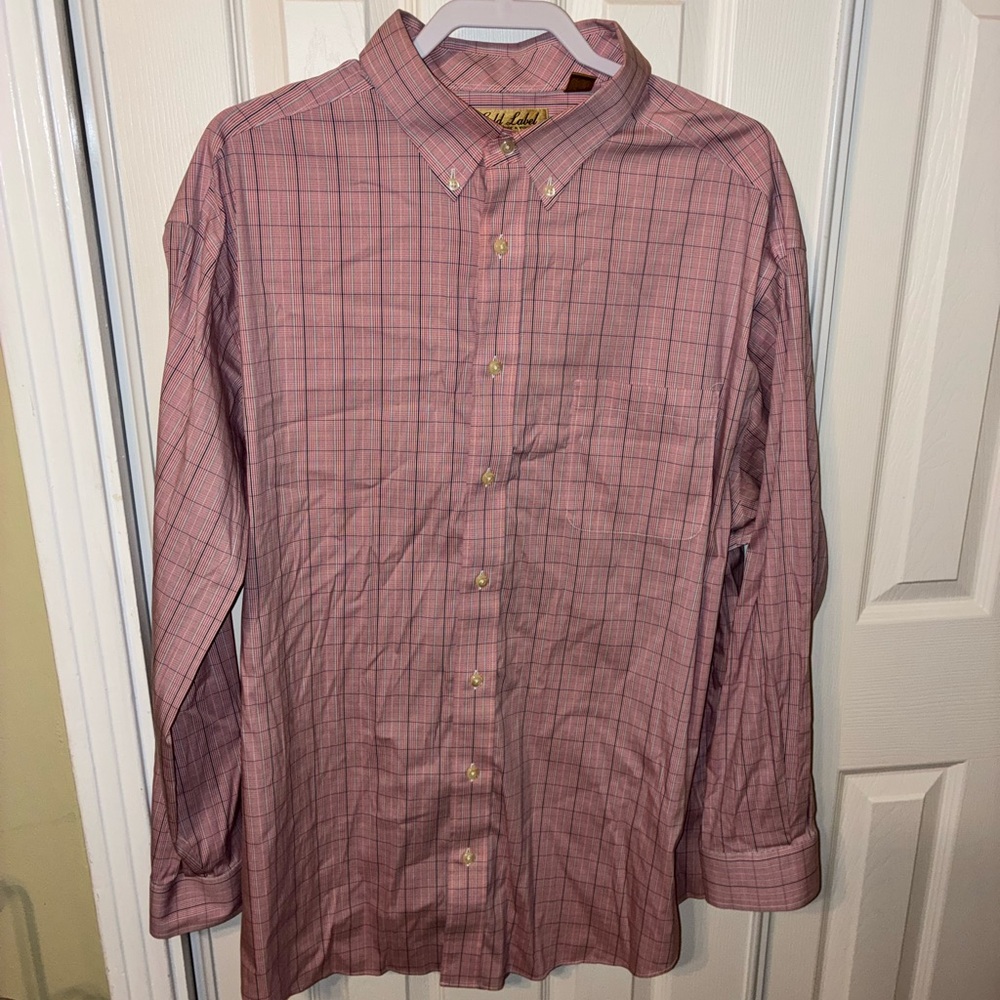 Pink Casual Button Down Shirt with Plaid Pattern